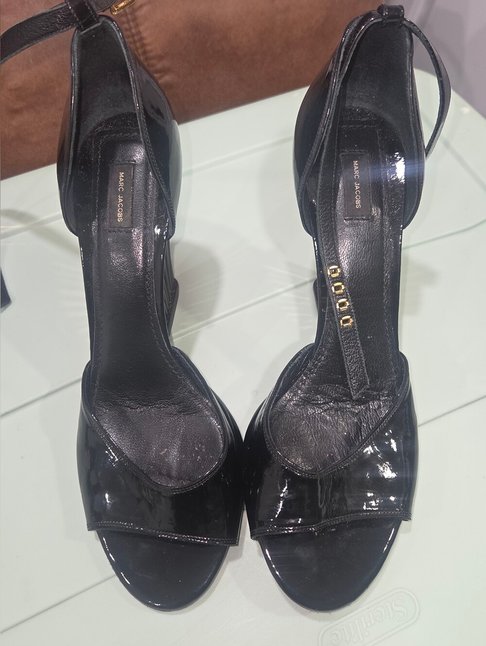Vintage Marc Jacobs Black Patent Leather Ankle-Strap Heels USED Size 39